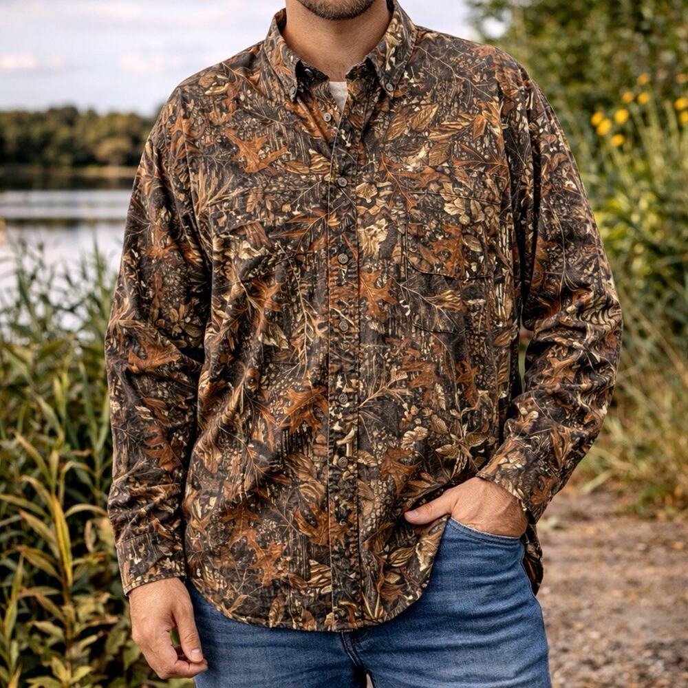 Schmidt WorkWear Camo Shirt Mens XLT Twill Woodland Long Sleeve Hunting Outdoors